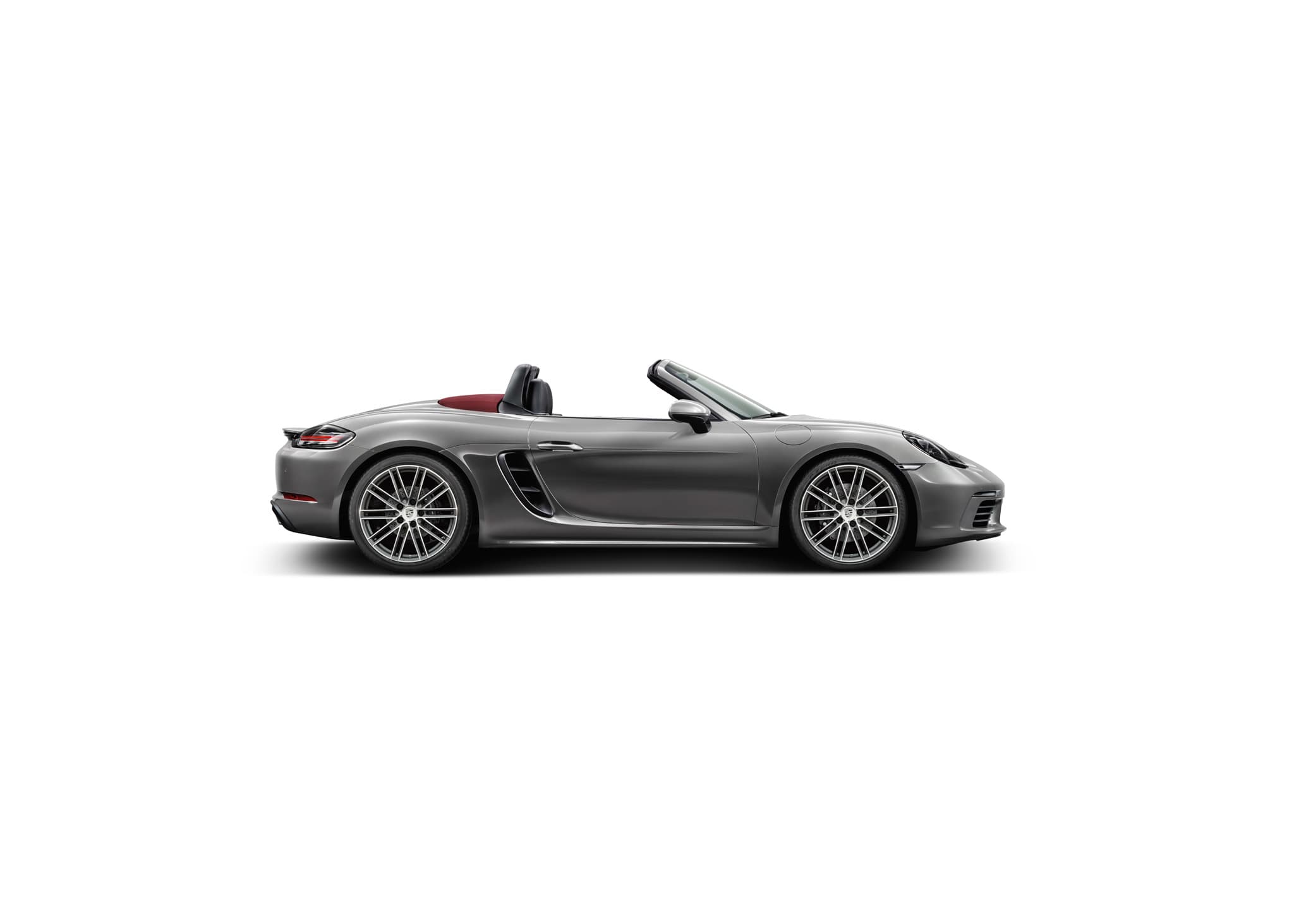 2021 Porsche 718 Boxster with 20-inch 911 Turbo wheels in Agate Grey Metallic (M7S) with a Black-Bordeaux Red interior